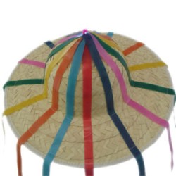 Sombrero chamula de palma con tiras de plástico