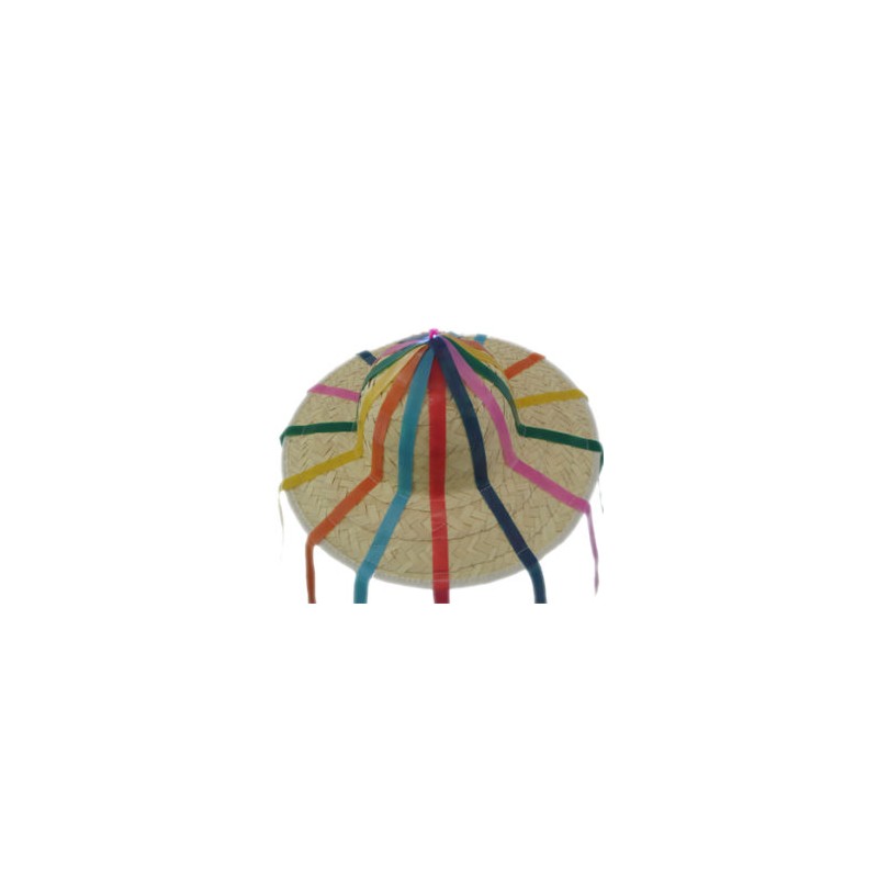Sombrero chamula de palma con tiras de plástico